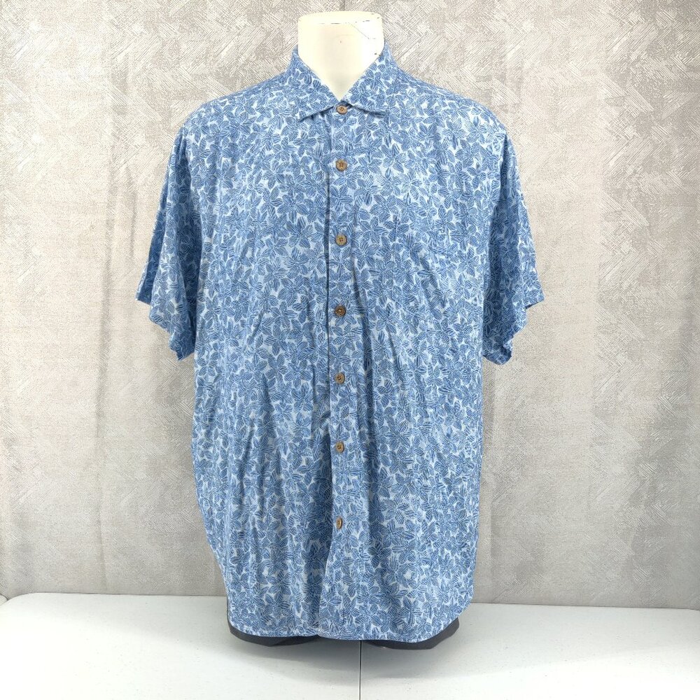 Tommy Bahama Shirt Mens 2XL Blue Floral Veracruz Cay Button Up EcoVero Viscose